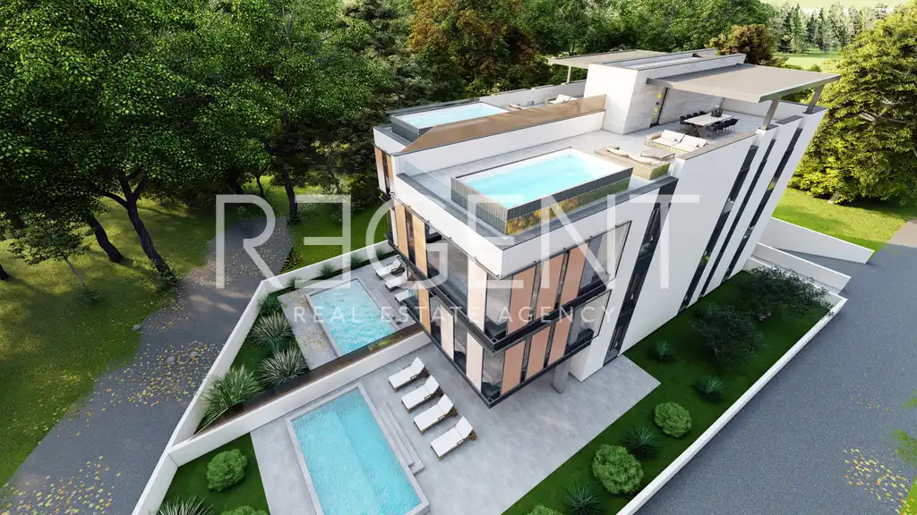 Zadar, Diklo - Luxusní čtyřpokojový byt se střešní terasou 151 m2, NOVÁ STAVBA