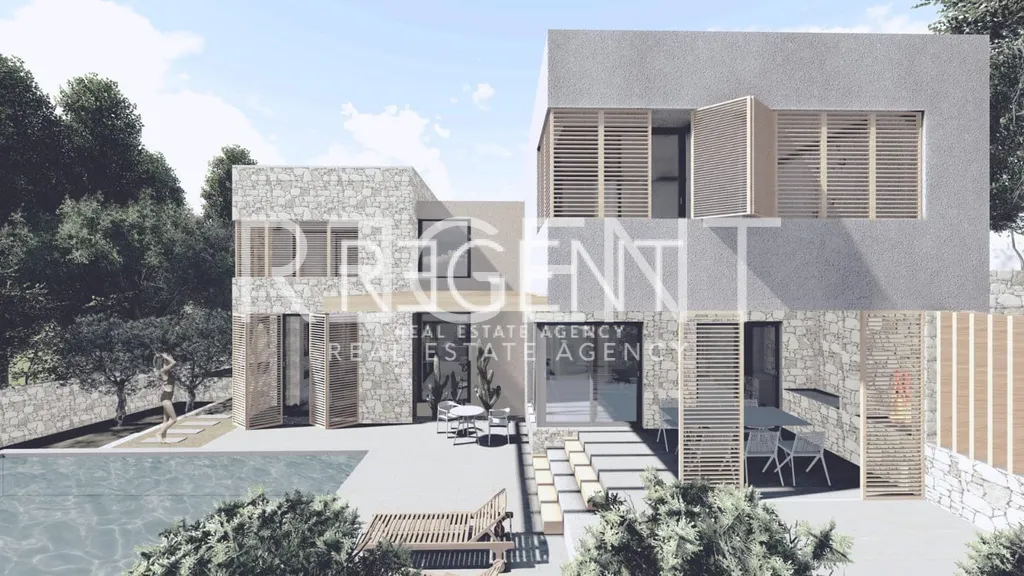 Brač, Splitska - Stavebný pozemok s projektom 1512 m2