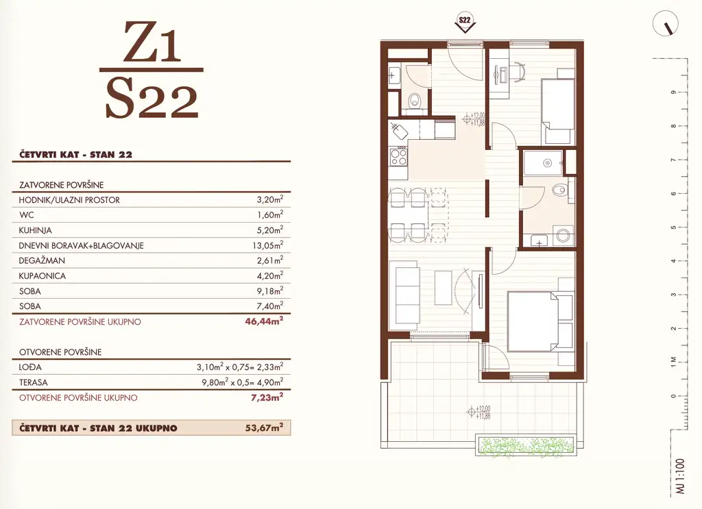 Split, Wysoka - Dwupokojowe mieszkanie z tarasem i loggią w nowoczesnym, nowym budownictwie