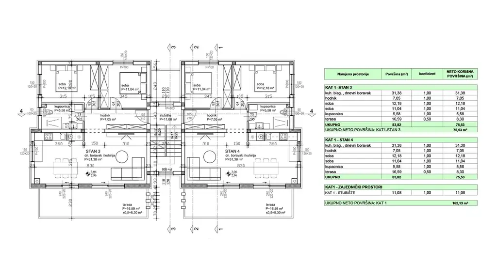 Zadar, Sukošan - trzypokojowe mieszkanie w pobliżu morza 75,53 m², nowe budownictwo