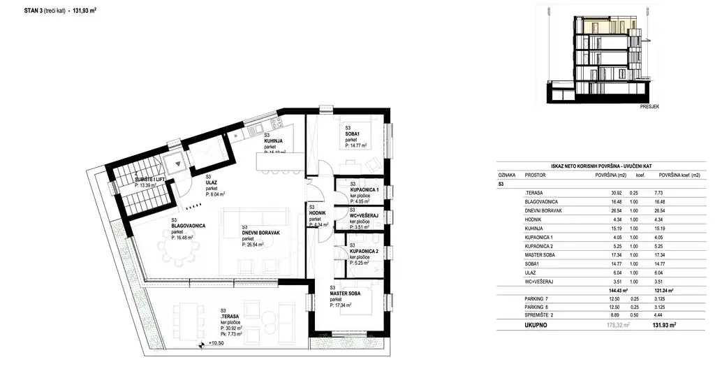 Zagreb, Maksimir - Moderan trosoban penthouse novogradnja, najam