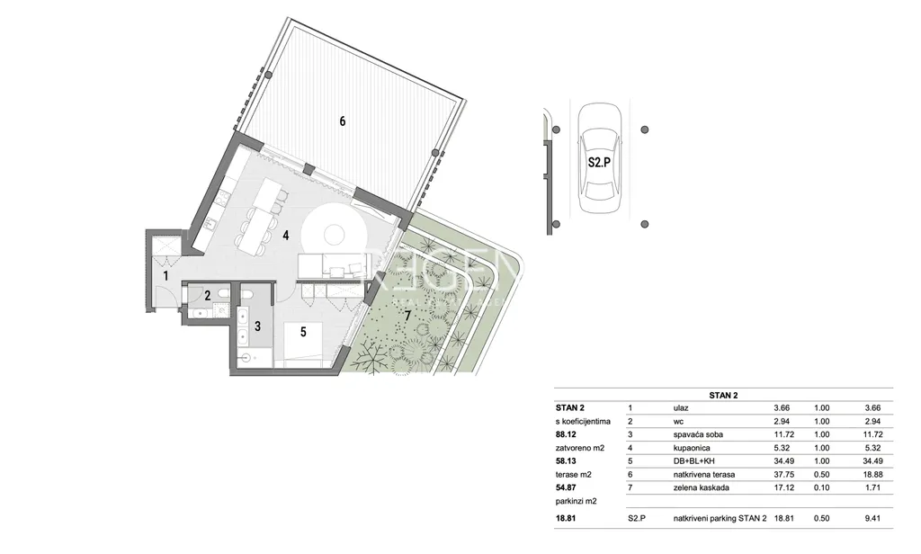 Záhřeb, Šestine – Luxusní dvoupokojový byt v městské vile 88 m2