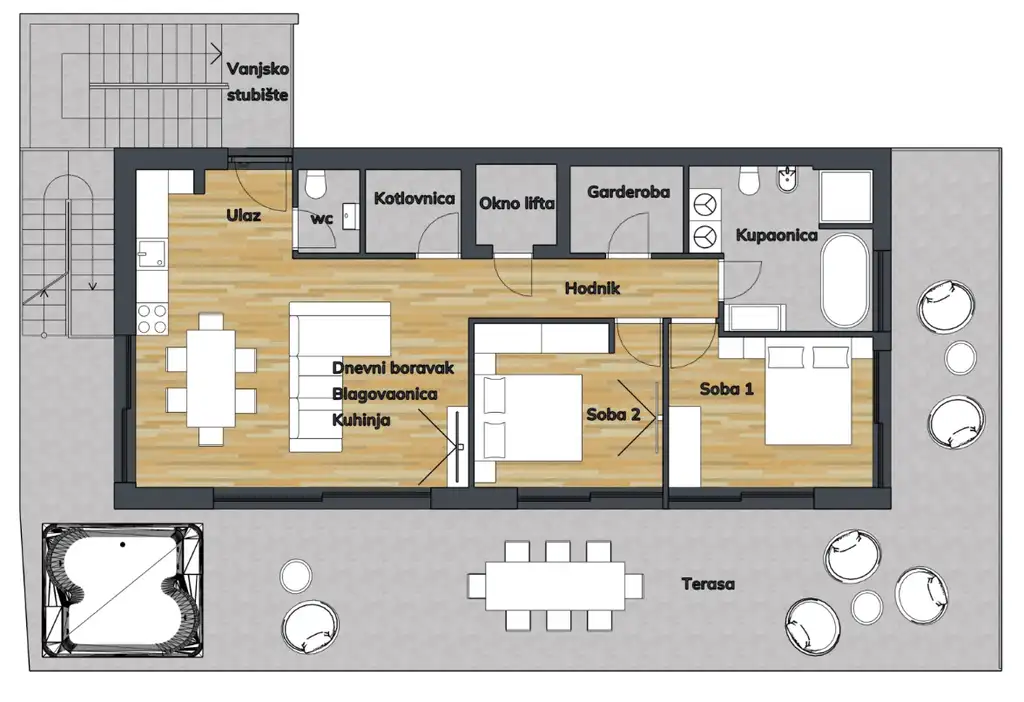 Gračani, penthouse 173 m² Gračani — krovni vrt, terasa, lift