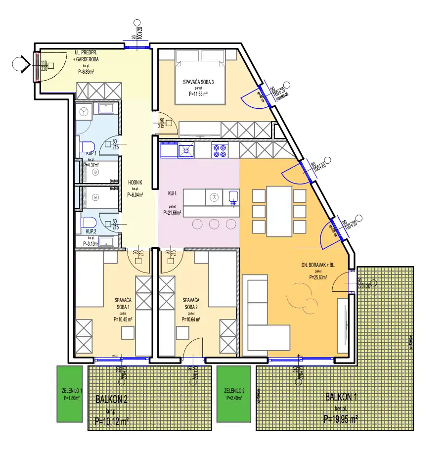 Split, Duilovo - Appartement de quatre pièces avec deux balcons