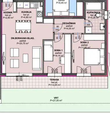 Makarska, Zelenka - trosoban stan u novogradnji s velikim balkonom