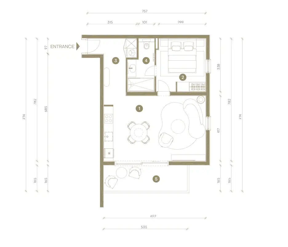 Novi Vinodolski, Mövenpick – Drei-Zimmer-Apartment 68 m², Balkon