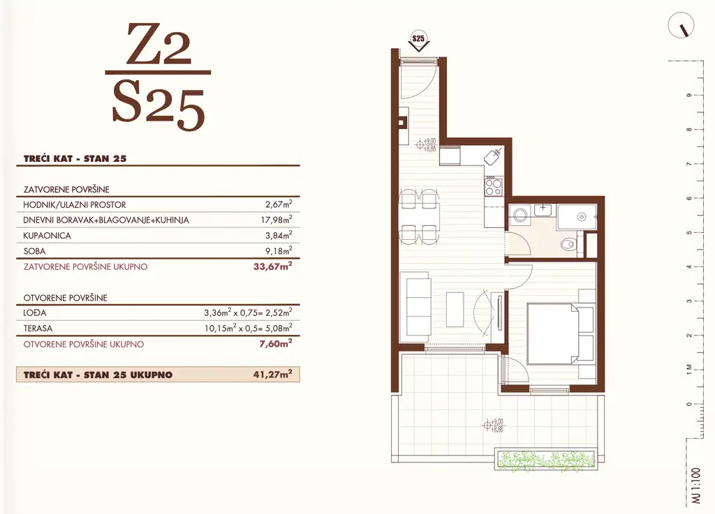 Split, Wysoka - Dwupokojowe mieszkanie z tarasem i loggią w nowoczesnym, nowym budownictwie
