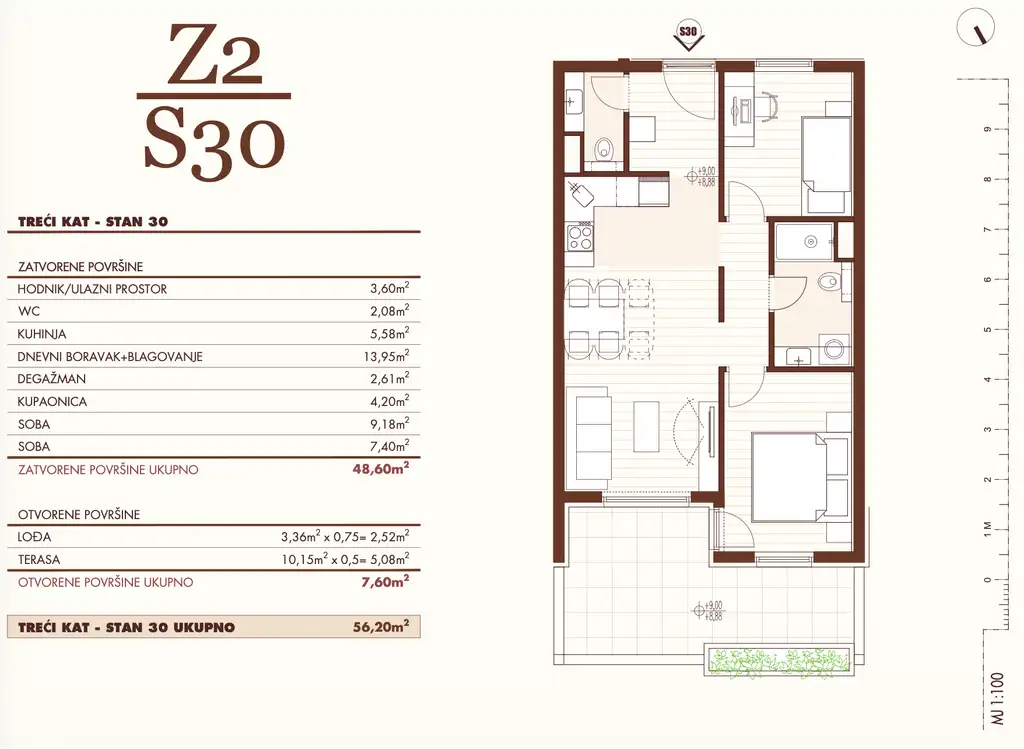 Split, Wysoka - Dwupokojowe mieszkanie z tarasem i loggią w nowoczesnym, nowym budownictwie