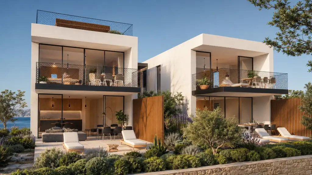Ugljan — construction neuve avec 4 appartements, parking et vue sur la mer