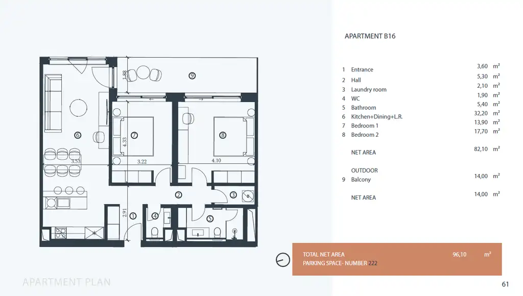 Istrien, Petram Resort – Apartment 96,10 m², 2 Schlafzimmer, Balkon, Parkblick