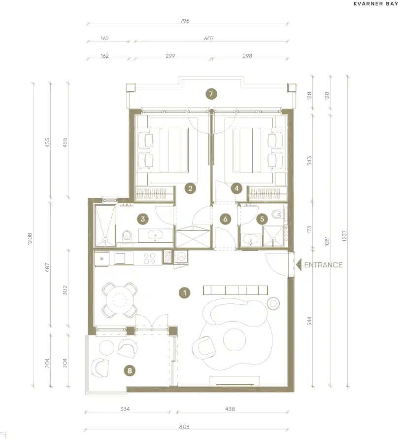 Novi Vinodolski, Mövenpick – trosoban apartman 81 m²,prvi red do mora