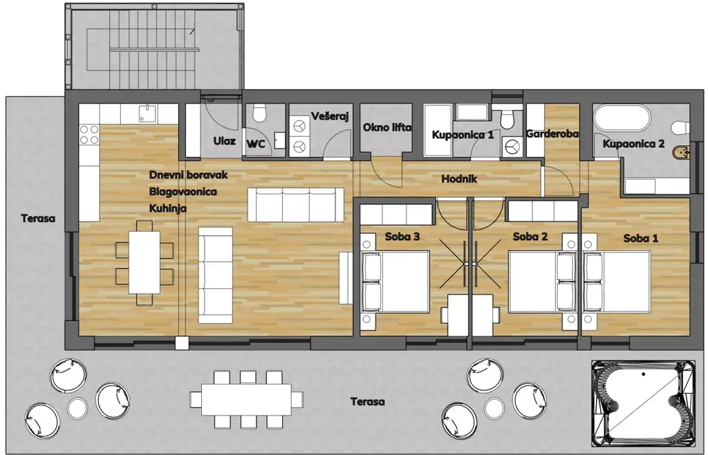 Zagreb, Gračani – četverosoban stan s velikom natkrivenom terasom