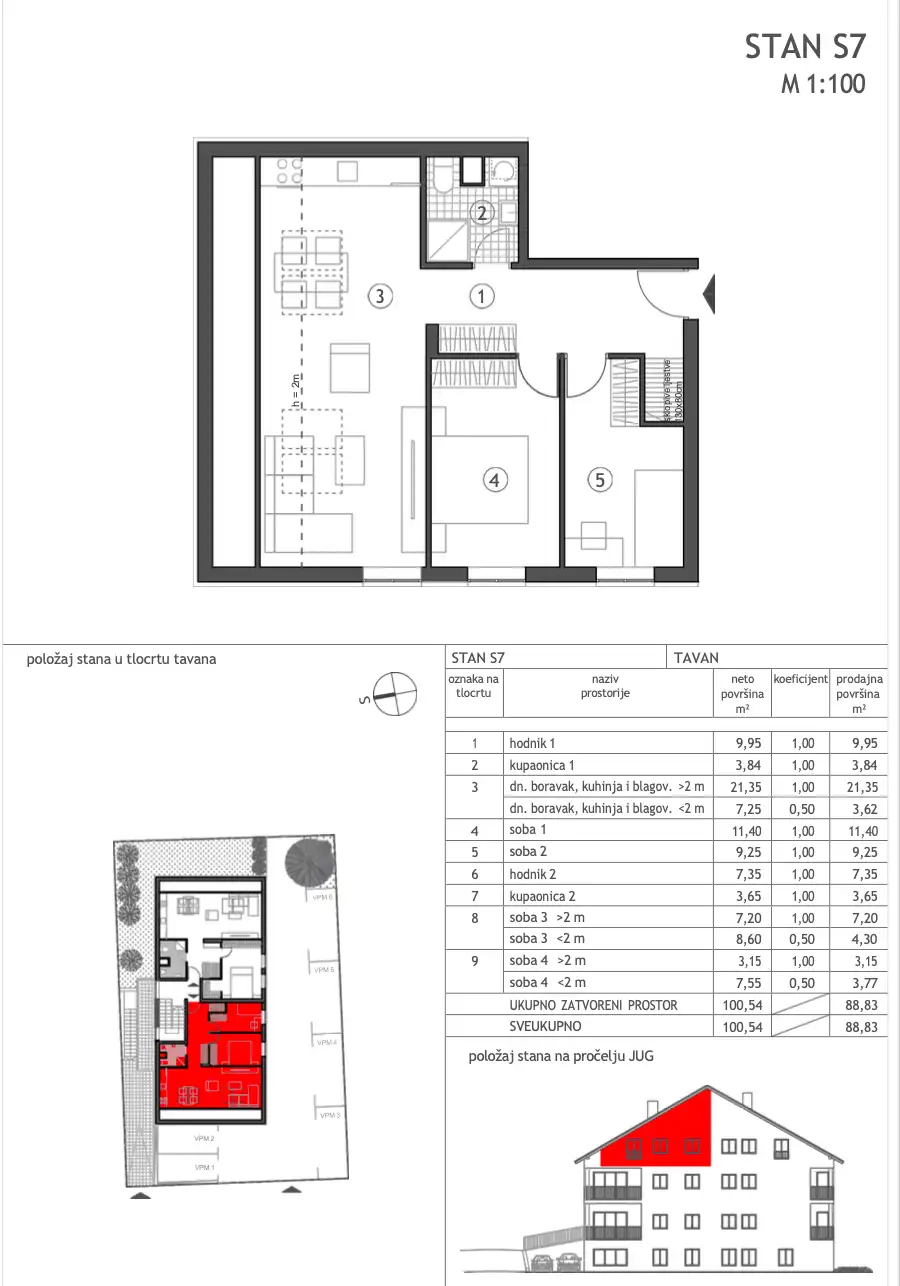 Záhřeb, Sesvete - Pětipokojový byt s galerií 90 m2