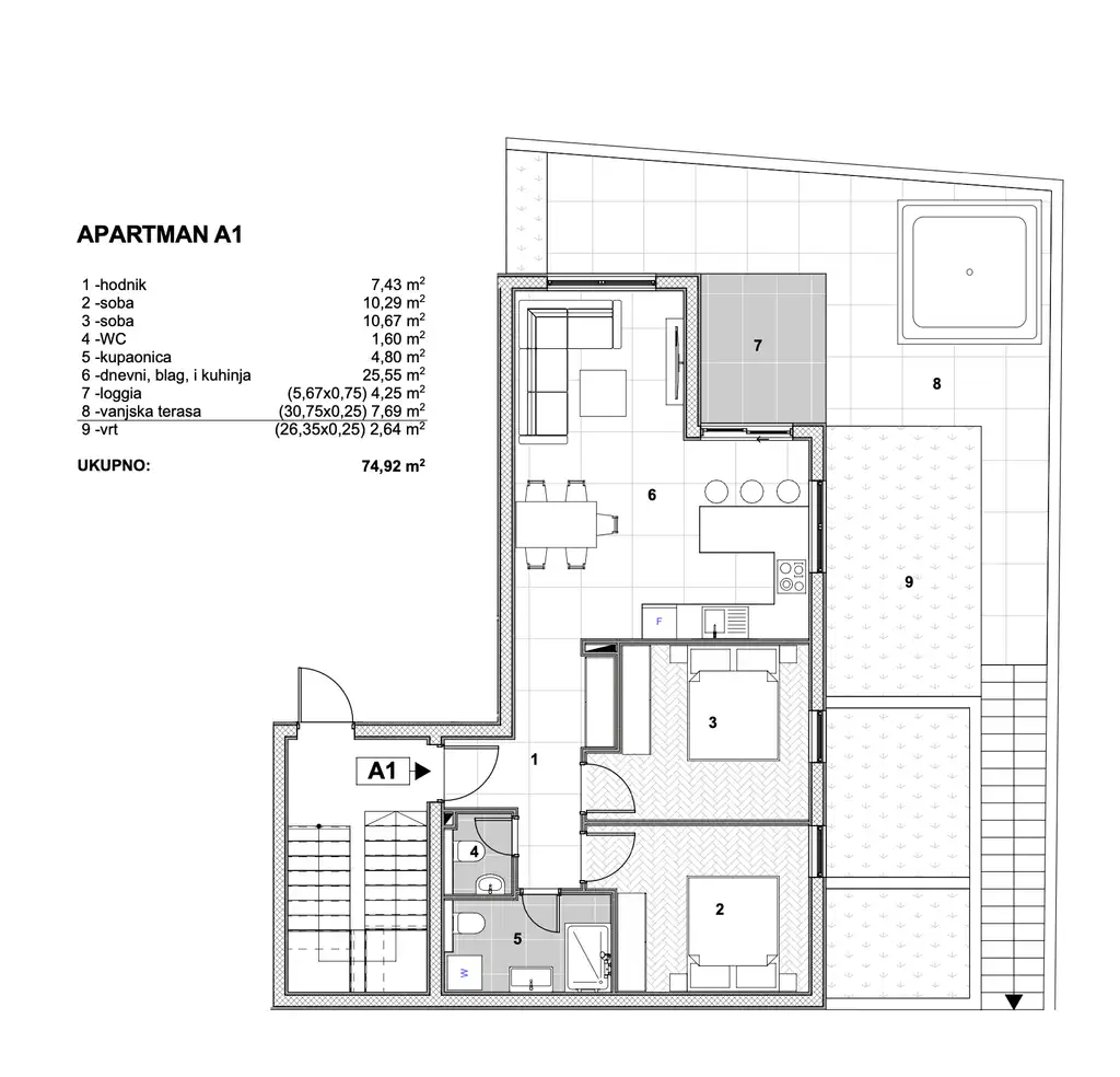 Trogir, Čiovo - Apartman u luksuznom apartmanskom naselju u blizini mora 75 m2