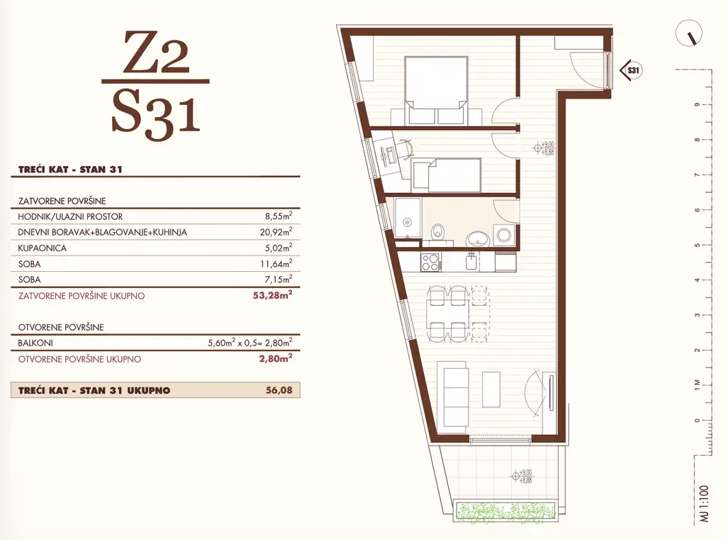 Split, Visoka - Bilocale con terrazzo e loggia in un nuovo edificio moderno