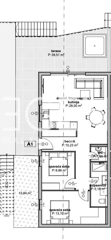 Trogir, Čiovo - Apartmán v luxusním apartmánovém komplexu blízko moře 80 m2
