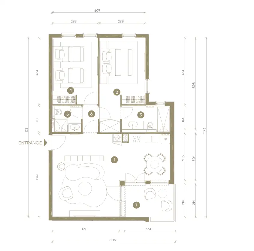 Novi Vinodolski, Mövenpick – trosoban apartman 78 m², prvi red do mora