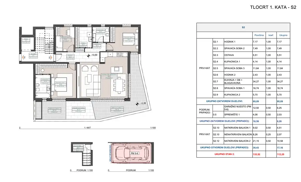 Stanovanje 112,25 m², Opatija, Ičići — novogradnja, 3 balkoni, GPM