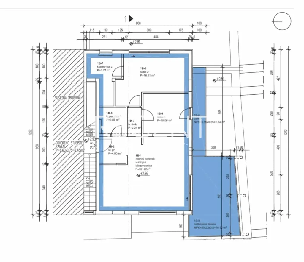 Brač, Sutivan - Byt se dvěma ložnicemi v obytném komplexu 100,90 m2