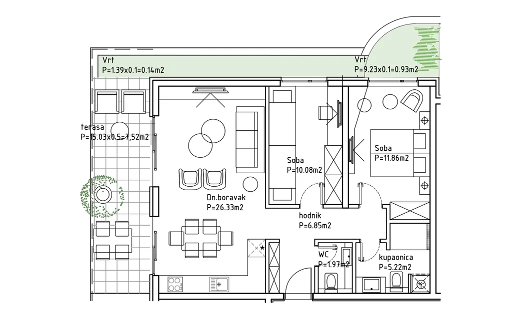 Makarska – Moderní dvoupokojový byt v obytně-luxusním komplexu 70 m2