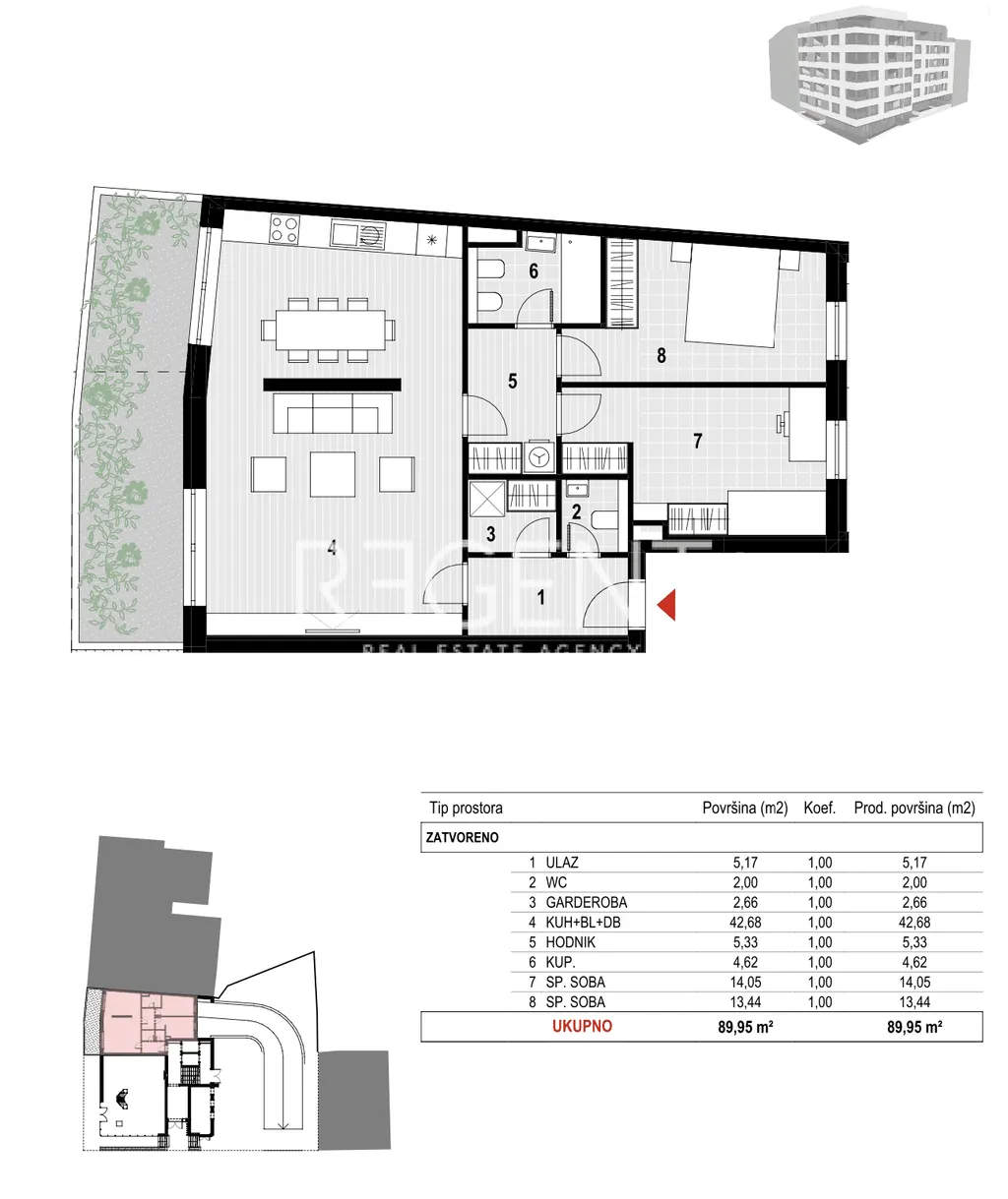 Zagreb, Langov Trg - Trisobno stanovanje v urbani stanovanjski novogradnji 90 m2