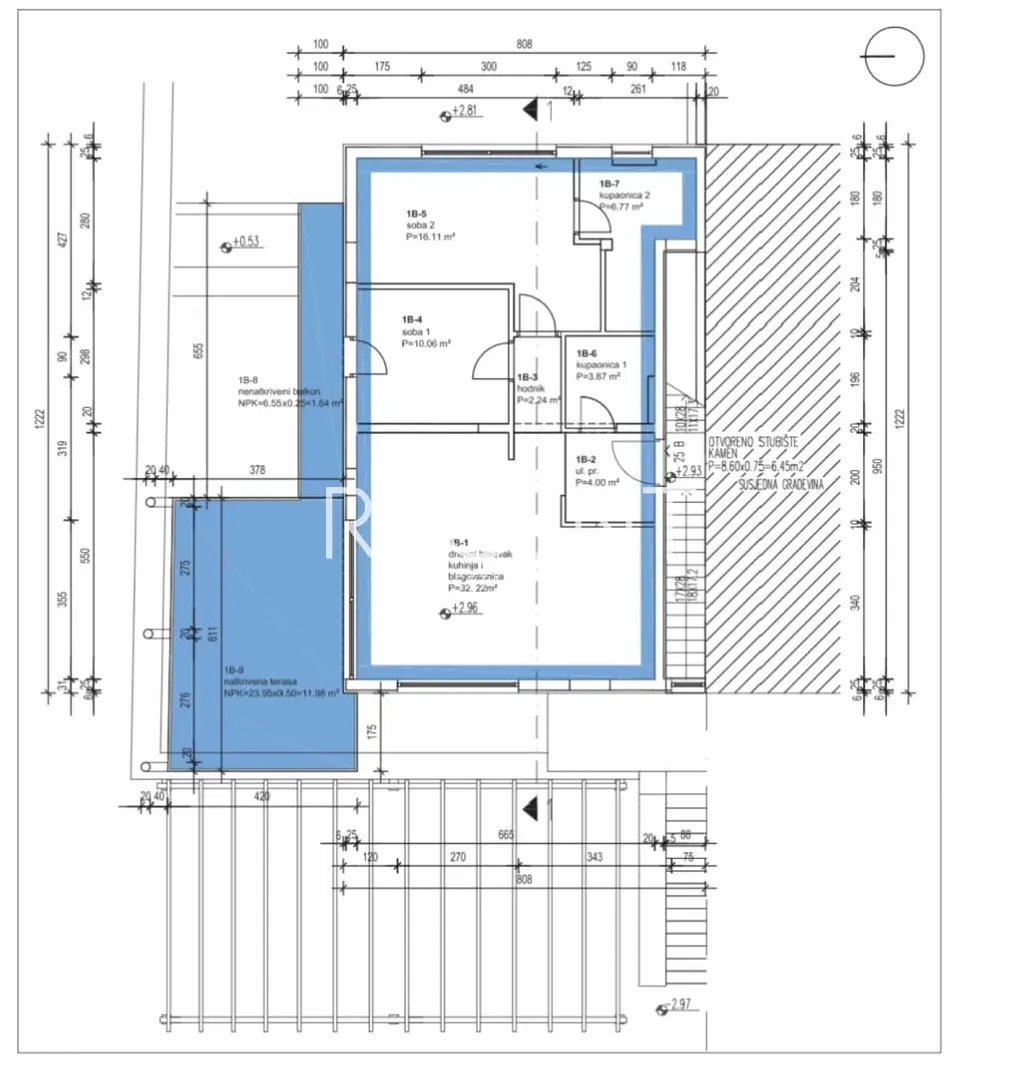 Brač, Sutivan - Dvoupokojový byt v obytném komplexu 95,21 m2