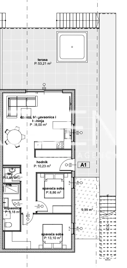 Trogir, Čiovo - Apartmán v luxusním apartmánovém komplexu blízko moře 84 m2