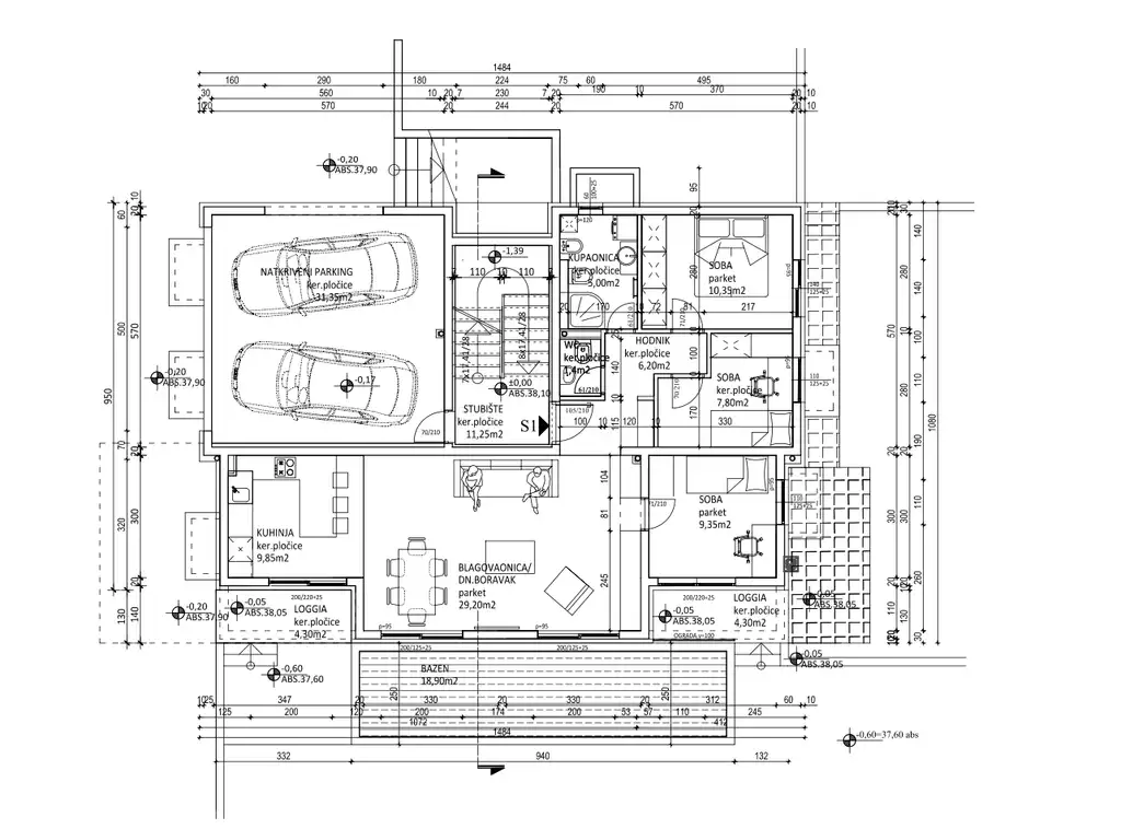 Podstrana - Three-room apartment with a garden, swimming pool, and sea view