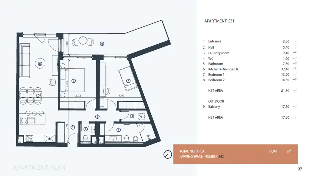 Istrie, Petram Resort – apartmán 99 m², balkon, výhled na park