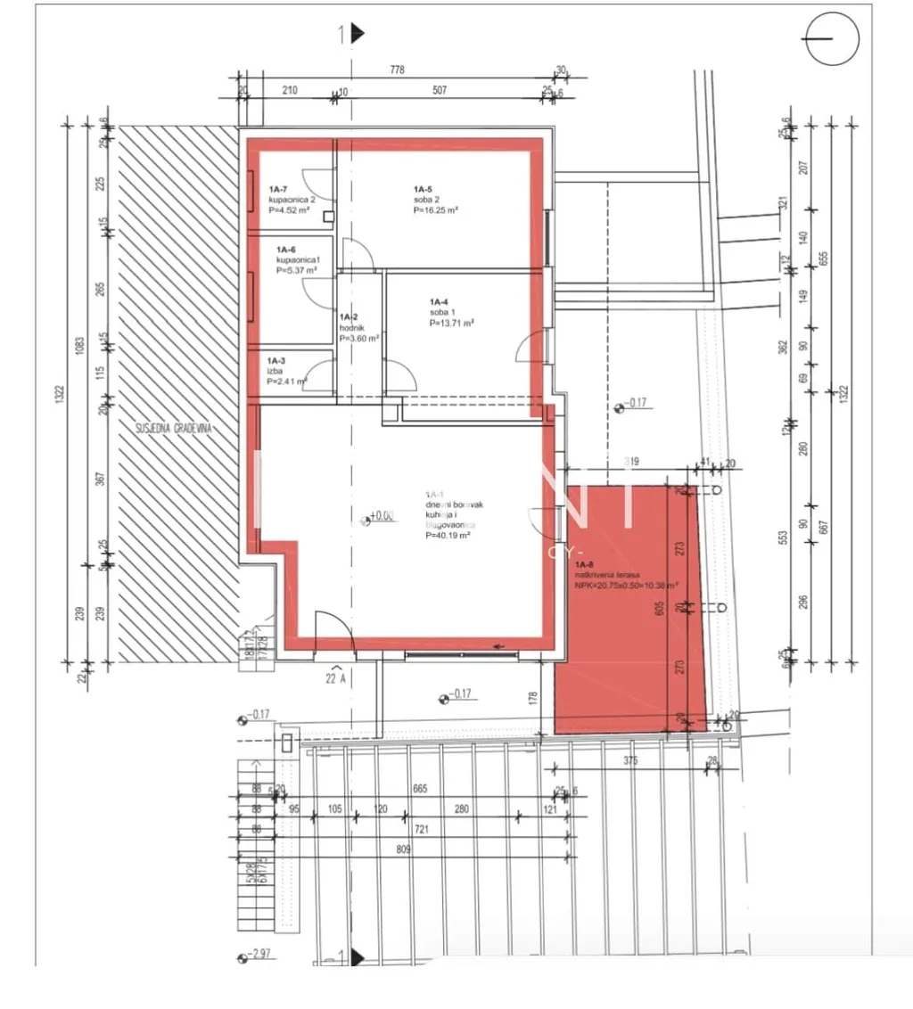 Brač, Sutivan - Dvoupokojový byt v bytovém komplexu 97,84 m2