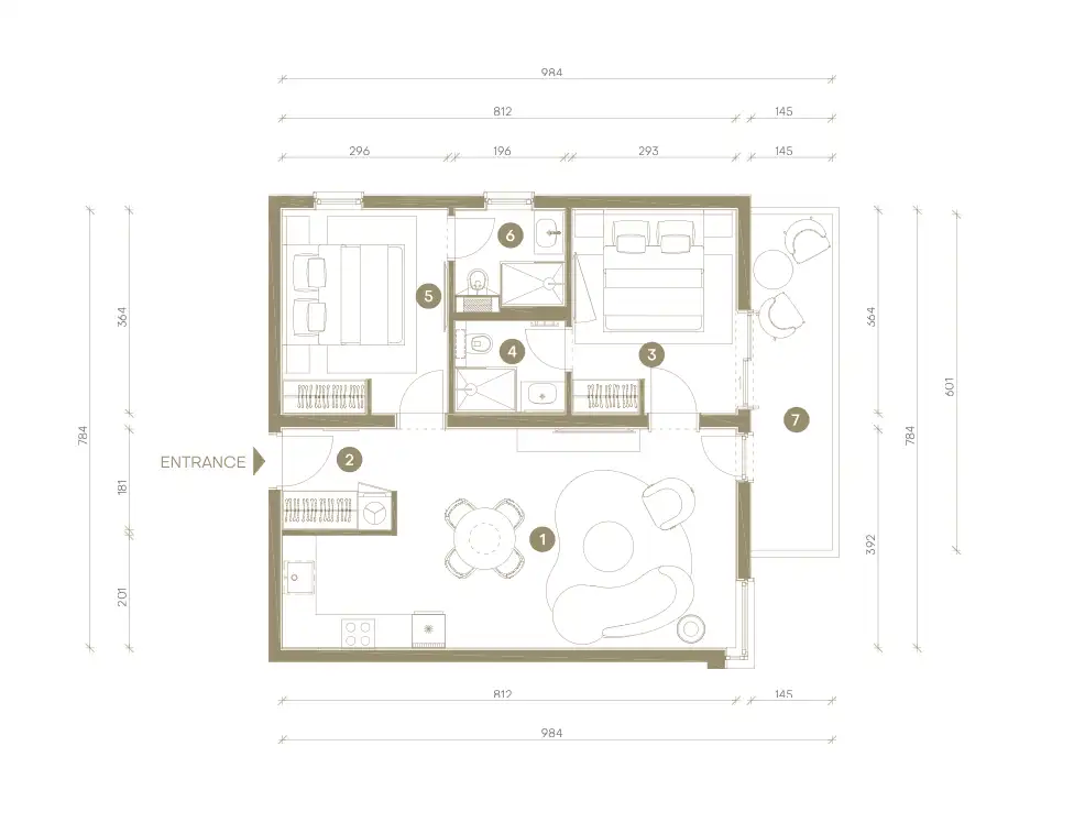 Novi Vinodolski, Mövenpick – Drei-Zimmer-Appartement 68 m², Balkon