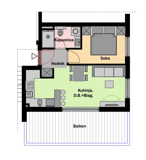 Split, Stobreč - Jednosoban stan sa balkonom