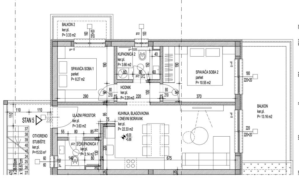 Marina, Poljica - Dvosoban stan s krovnom terasom modernoj novogradnji