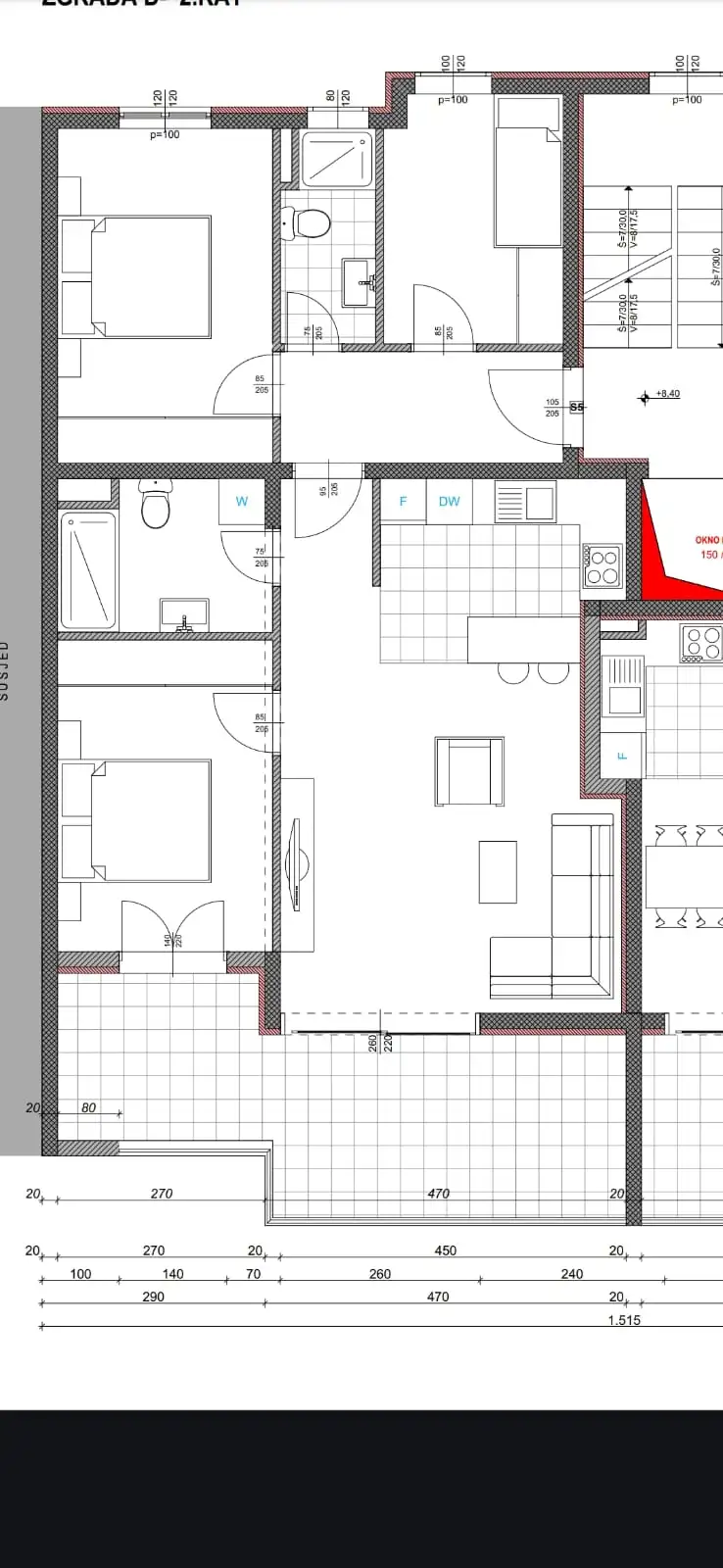 Makarska, Zelenka - Trosoban stan u useljivoj novogradnji