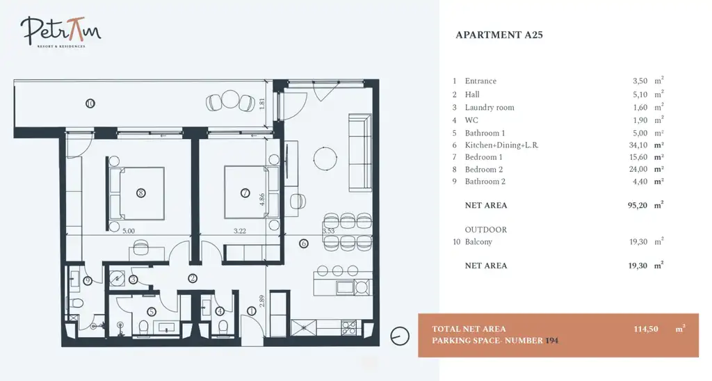 Istra, Petram Resort – trosoban apartman 114 m²,2. kat, balkon