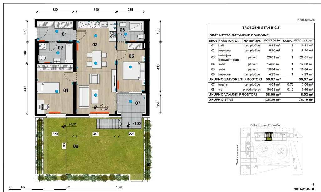 Zagreb, Črnomerec - Drei-Zimmer-Wohnung 78 m², Loggia, Garten