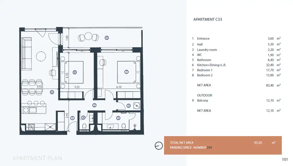 Istra, Petram Resort – trosoban apartman 95 m², balkon, pogled na park