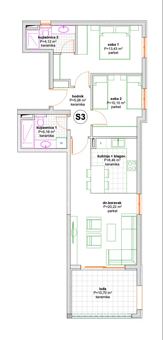 Makarska - Dvosoban stan s terasom