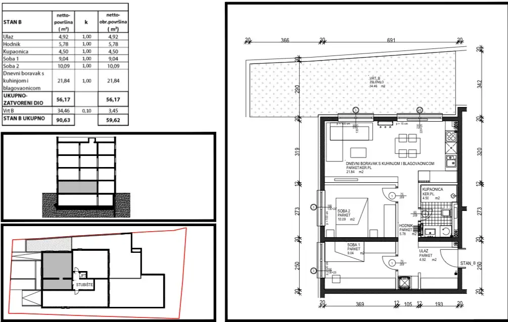 Zagreb, Črnomerec – Trosoban stan s vrtom u novogradnji, 60m2