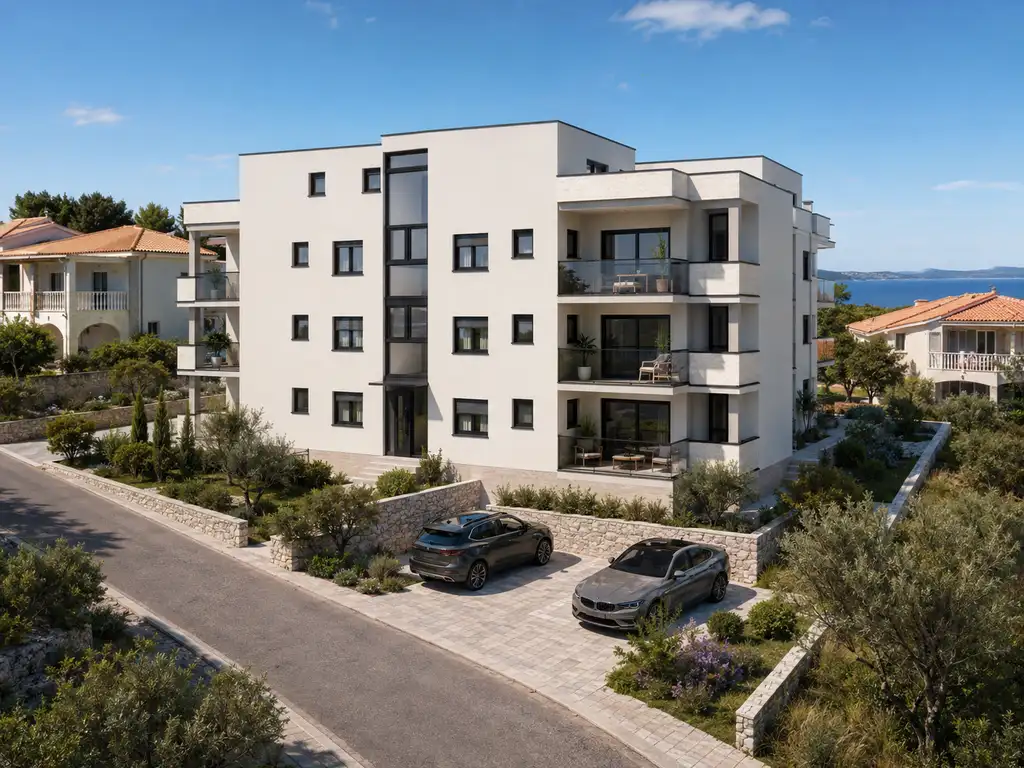 Primošten, novostavba – sedm bytů s terasami a parkováním