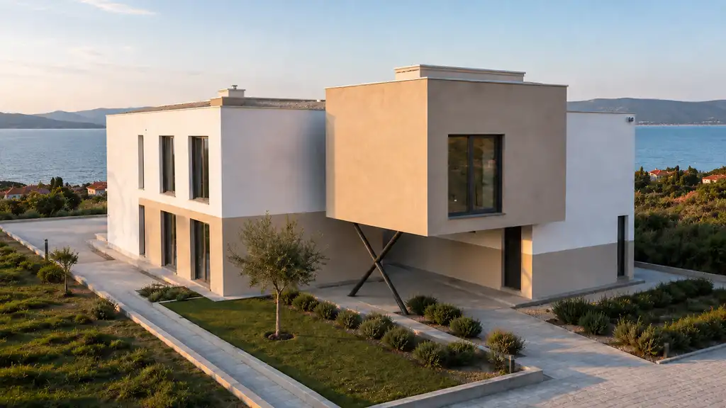 Ugljan — construction neuve avec 4 appartements, parking et vue sur la mer