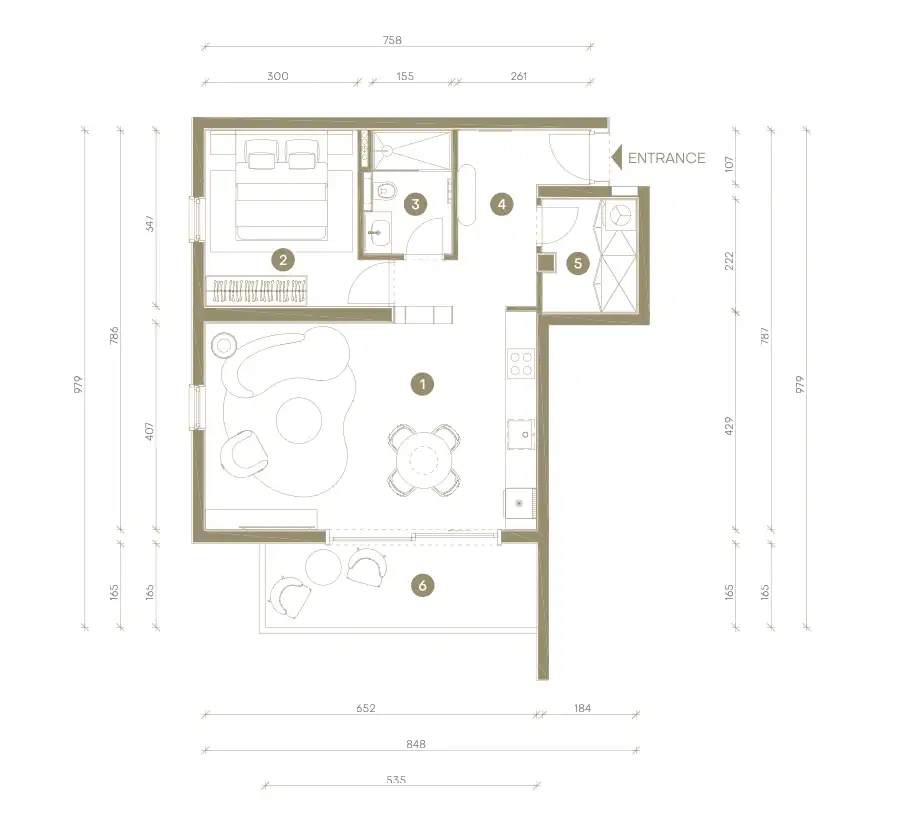 Novi Vinodolski, Mövenpick – Apartment 63 m², 1 Schlafzimmer, Balkon