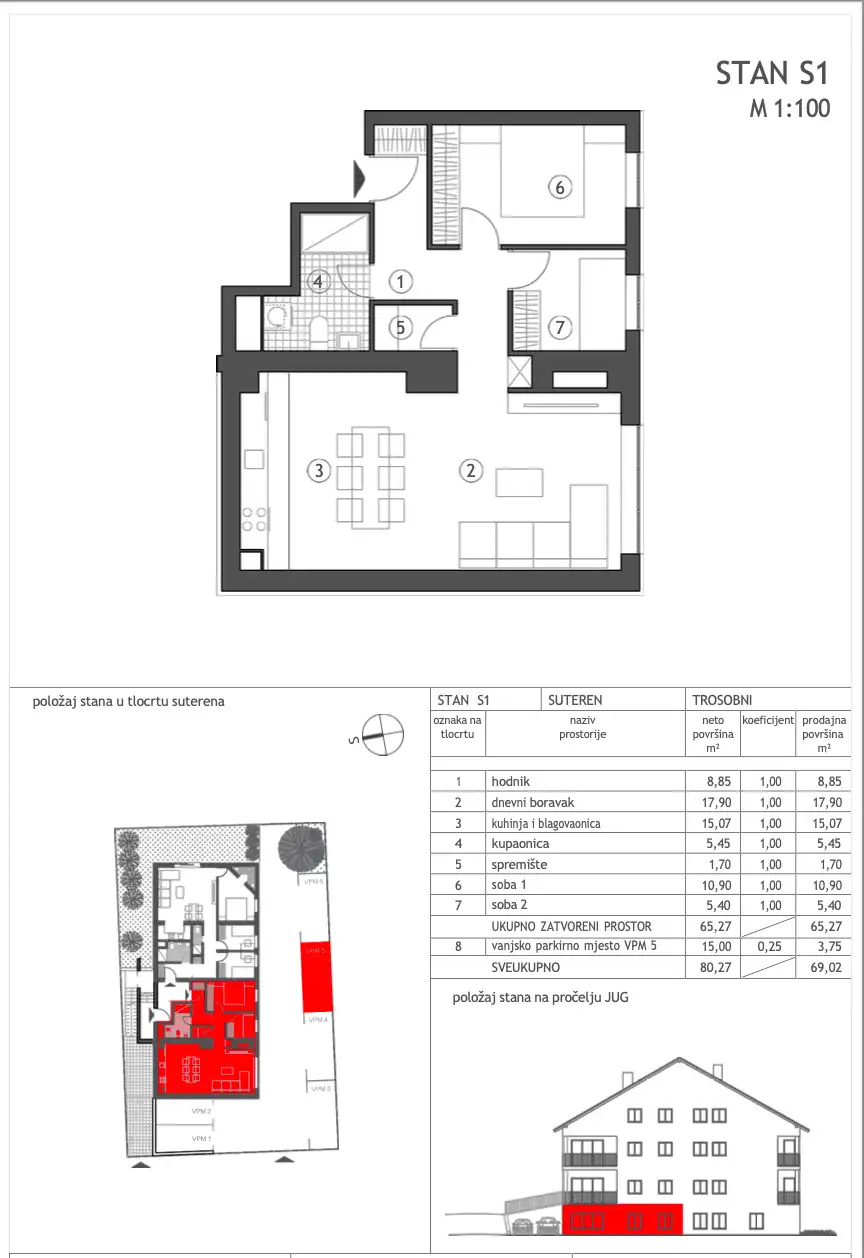 Záhřeb, Sesvete - Dvoupokojový byt 65 m2