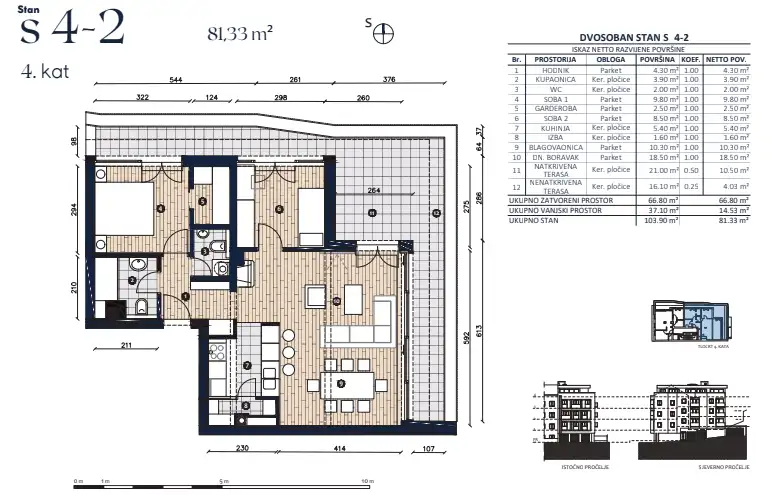 Záhřeb, Černomerec – Moderní třípokojový byt 81 m2, novostavba
