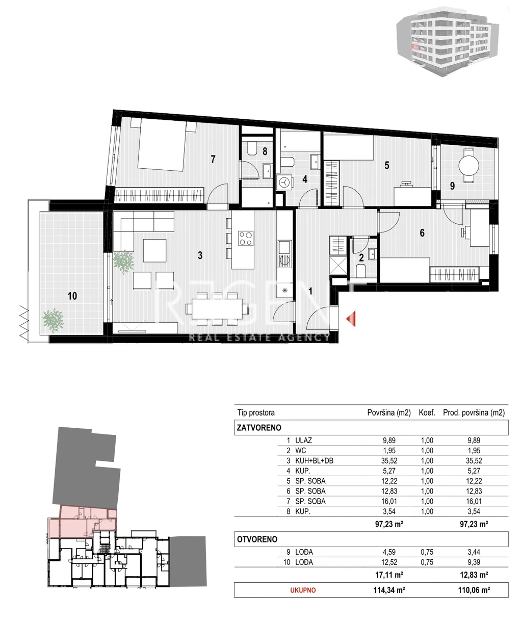 Záhreb, Novakova, Langovo námestie - Štvorizbový byt v novej mestskej obytnej budove 110 m2