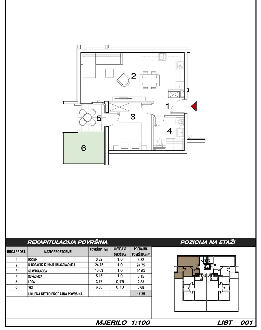 Wohnung 47 m², Živogošće – 1 Schlafzimmer, Erdgeschoss, Loggia, Garten