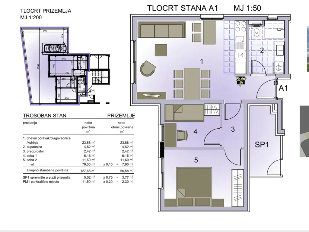 Trogir - Dreizimmerwohnung im Erdgeschoss mit Garten