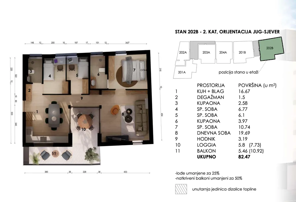 Zagabria, Črnomerec - appartamento con quattro camere da letto con balcone e loggia 82 m2