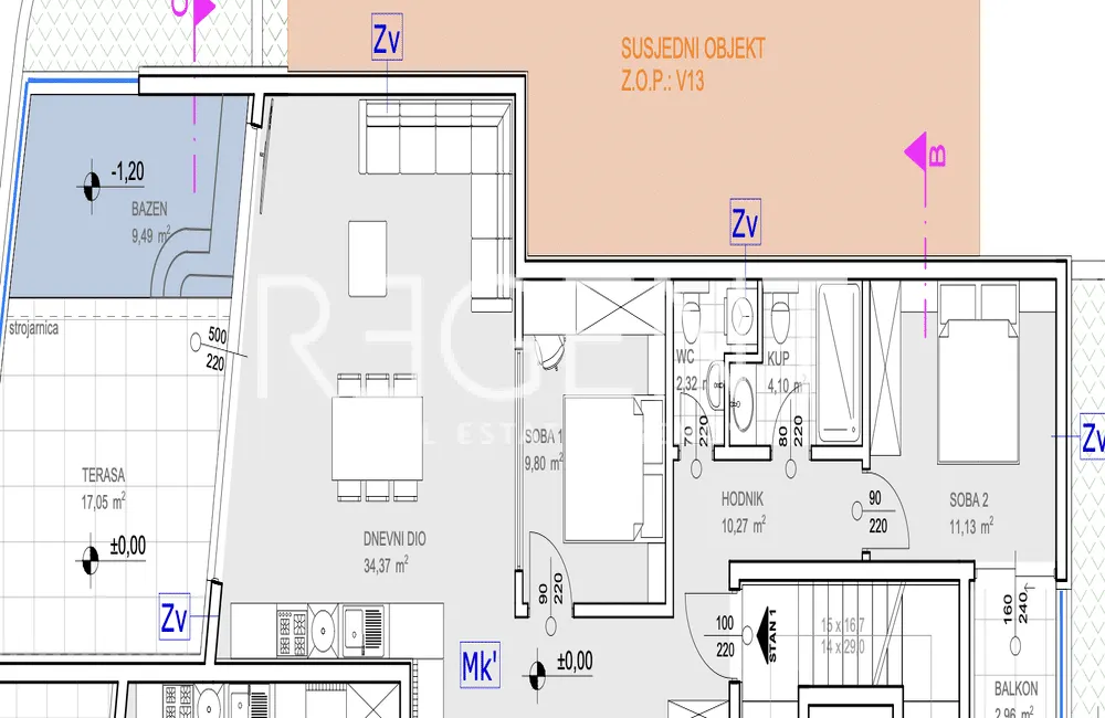 Šibenik, Grebaštica - Dvoupokojový byt s bazénem 92 m2 NOVÁ STAVBA