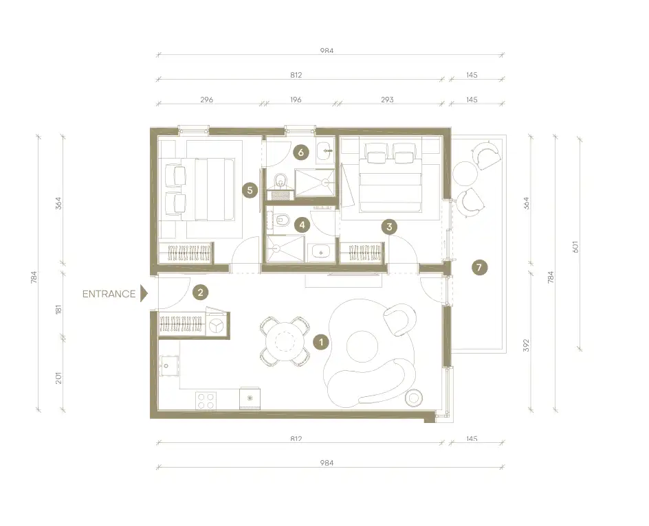 Novi Vinodolski, Mövenpick – trosoban apartman 68m², prizemlje, balkon